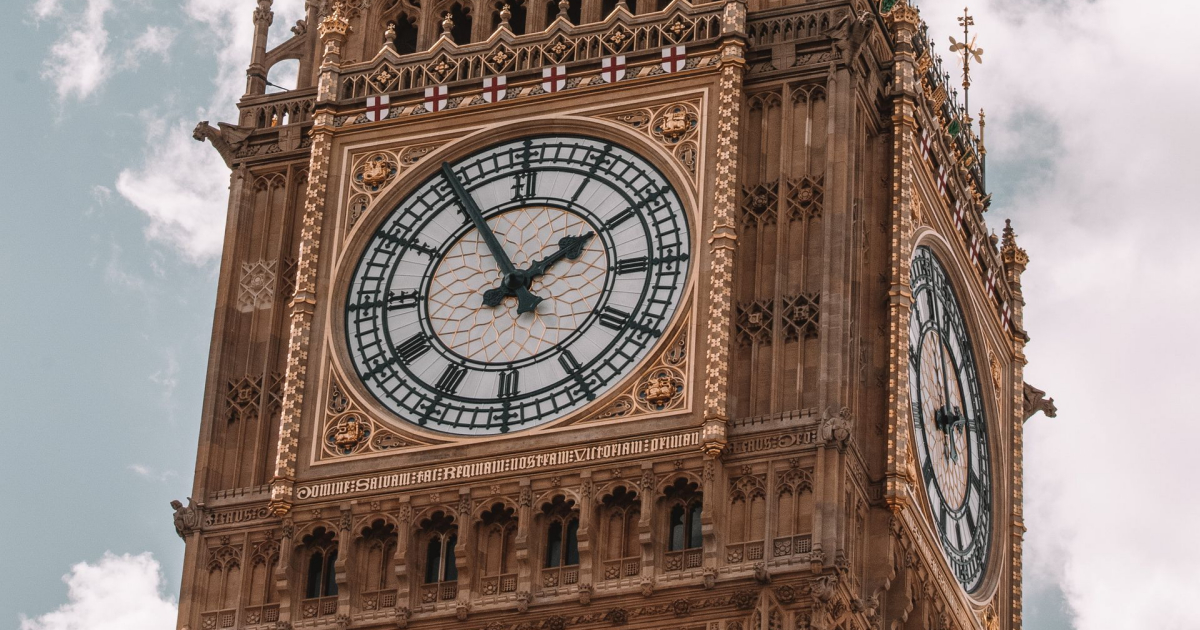 A photo of the clock face on Elizabeth Tower.
